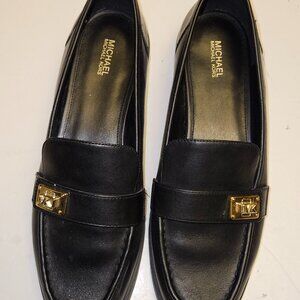 Michael Kors black leather loafers, size 10M, gold-tone hardware